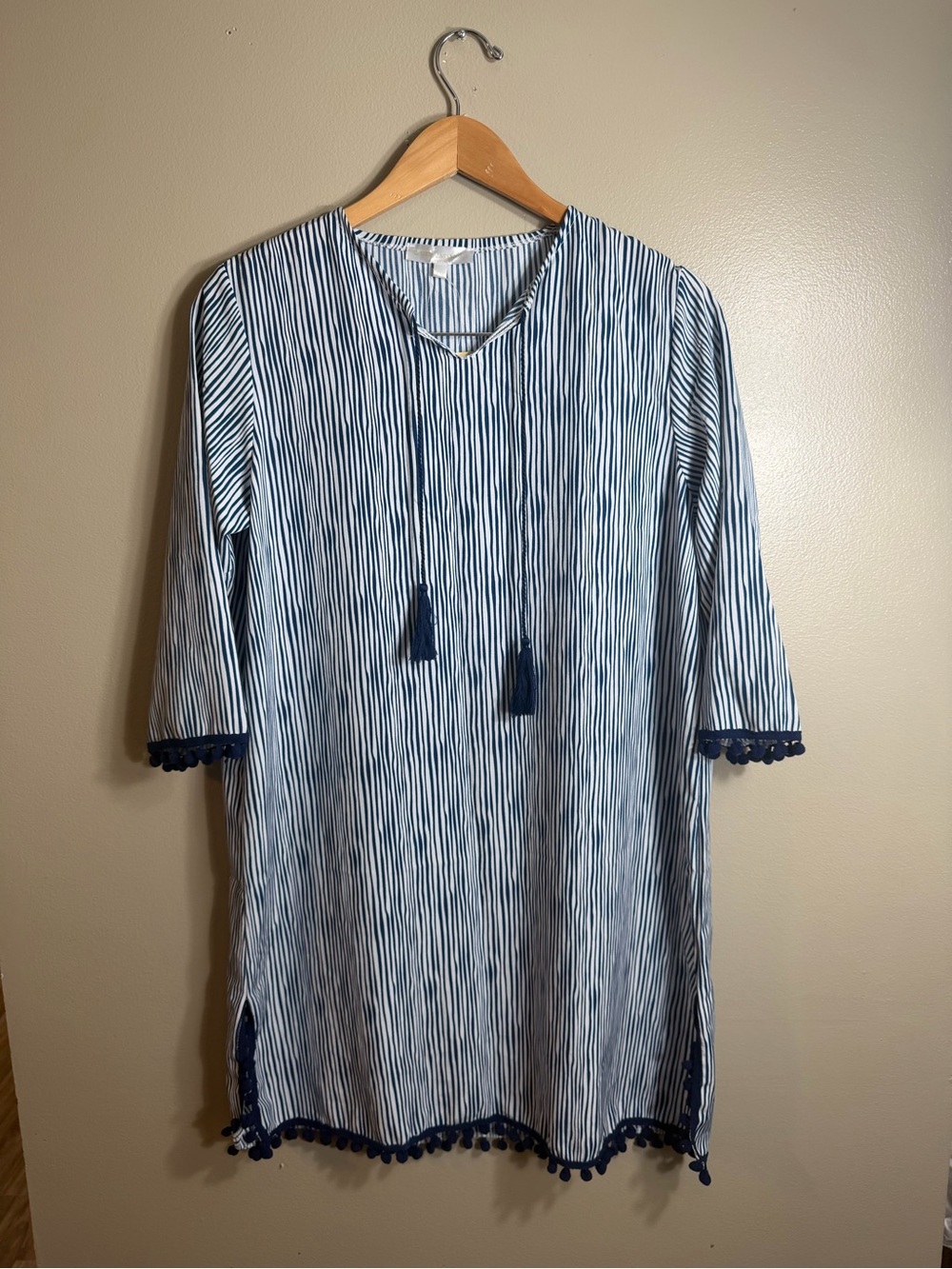 The Royal Standard Fiji Stripe Tunic Cover Up NWT Blue White Tassel